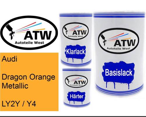 Audi, Dragon Orange Metallic, LY2Y / Y4: 500ml Lackdose + 500ml Klarlack + 250ml Härter - Set, von ATW Autoteile West.